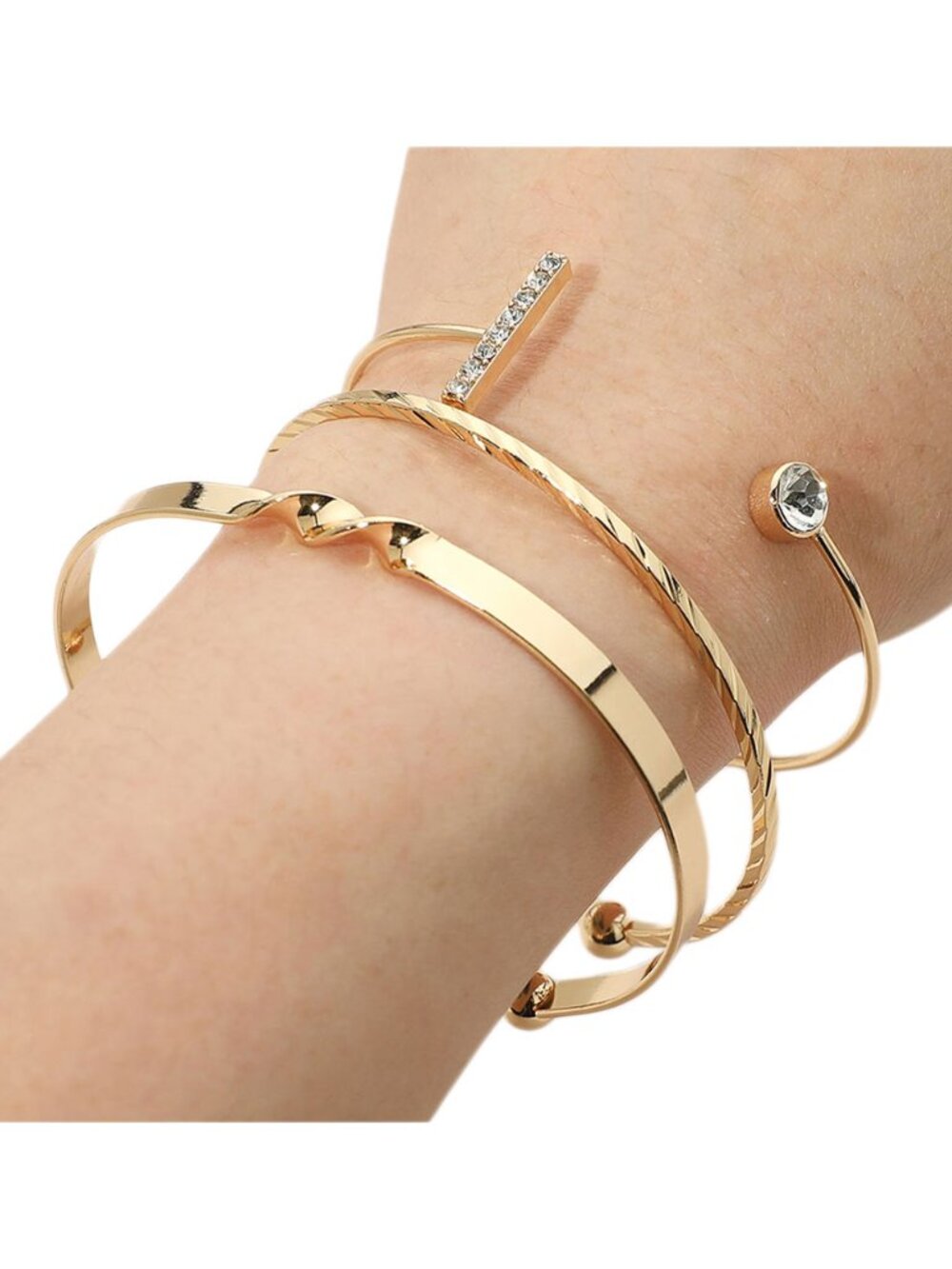 Tigerstars 3PCS - Gold Multi Layered Cuff Bracelets